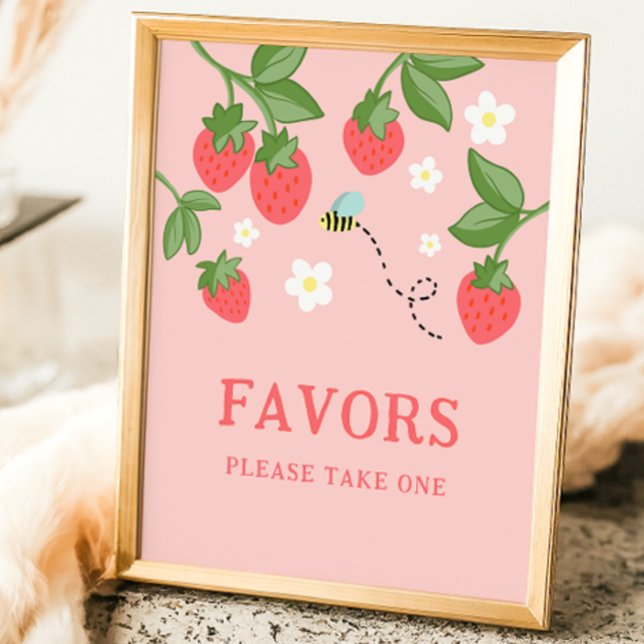 Poster Pink Strawberry Berry Sweet Birthday Party Sign (Criador carregado)