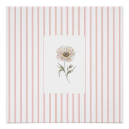 Pôster Pink Striped Wall Art Print with Watercolor Rose