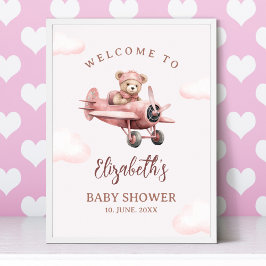 Poster Pink Teddy Baby Shower for a Girl