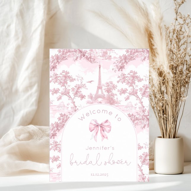 Poster Pink Toile De Jouy Paris Bridal Shower Welcome (Criador carregado)