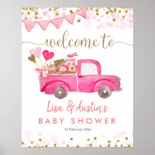 Poster Pink Truck Drive Through Chá de fraldas Welcome S