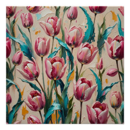 Pôster pink tulips wall art