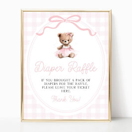 Poster Pink Tutu Teddy Bear Baby Shower Diaper Raffle