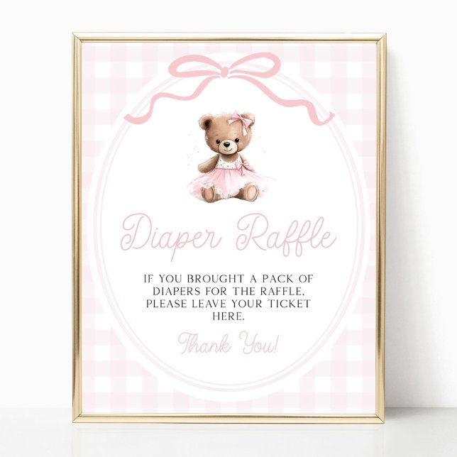 Poster Pink Tutu Teddy Bear Baby Shower Diaper Raffle (Criador carregado)