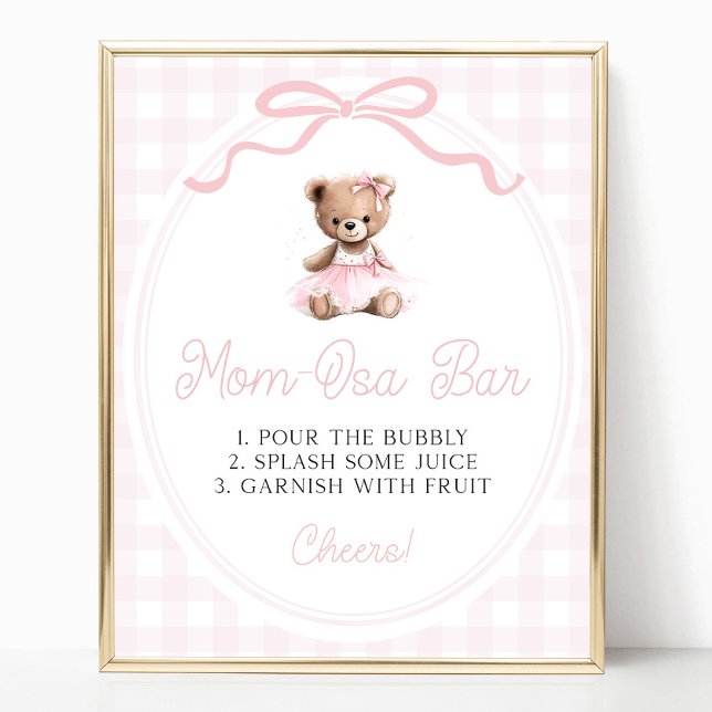 Poster Pink Tutu Teddy Bear Baby Shower Mimosa Bar (Criador carregado)