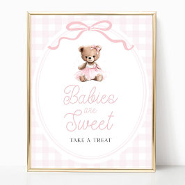 Poster Pink Tutu Teddy Bear Baby Shower Sweets Table Sign
