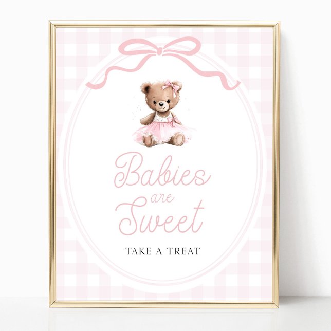 Poster Pink Tutu Teddy Bear Baby Shower Sweets Table Sign (Criador carregado)