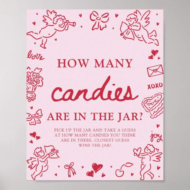 Poster Pink Valentine Guess How Many Candies Baby Shower  (Frente)