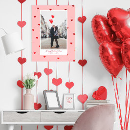 Pôster Pink Valentine’s Day photo poster with red hearts