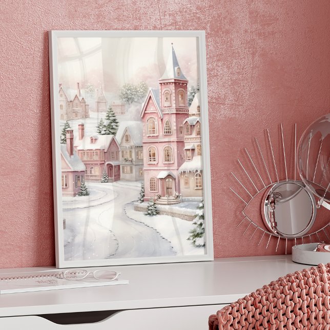 Poster Pink Village Christmas Wonderland Snow (Criador carregado)