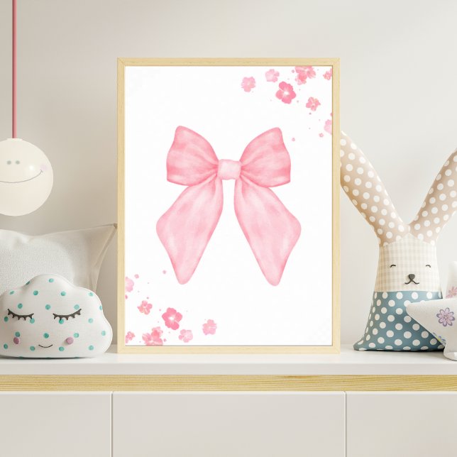 Poster Pink Watercolor Bow Nursery Wall Art Baby Girl (Criador carregado)