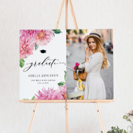 Poster Pink Watercolor Dahlia Photo Graduation Party