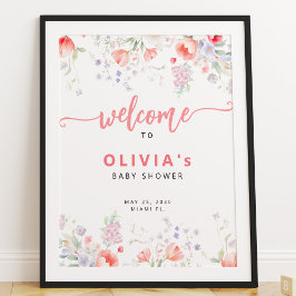 Poster Pink watercolor floral baby shower welcome sign
