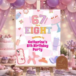 Poster Pink Wavy Retro 67 8th Birthday Welcome Sign