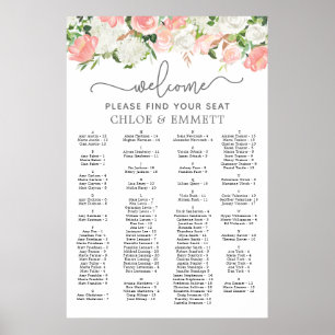 Poster Pink White Floral Alphabetical Wedding Seating