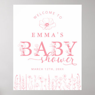 Poster Pink Wildflower Baby Shower Welcome Sign