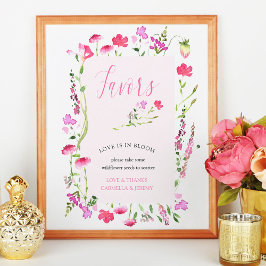 Poster Pink Wildflower Seeds Chá de panela Favorece Sinal