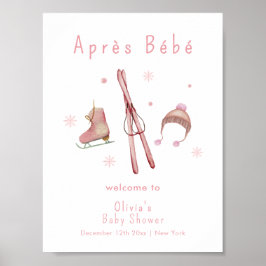 Poster Pink Winter Après Bébé Ski Baby Shower Welcome