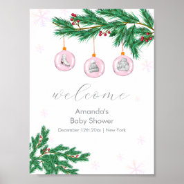 Poster Pink Winter Clothes Ornaments Baby Shower Welcome 