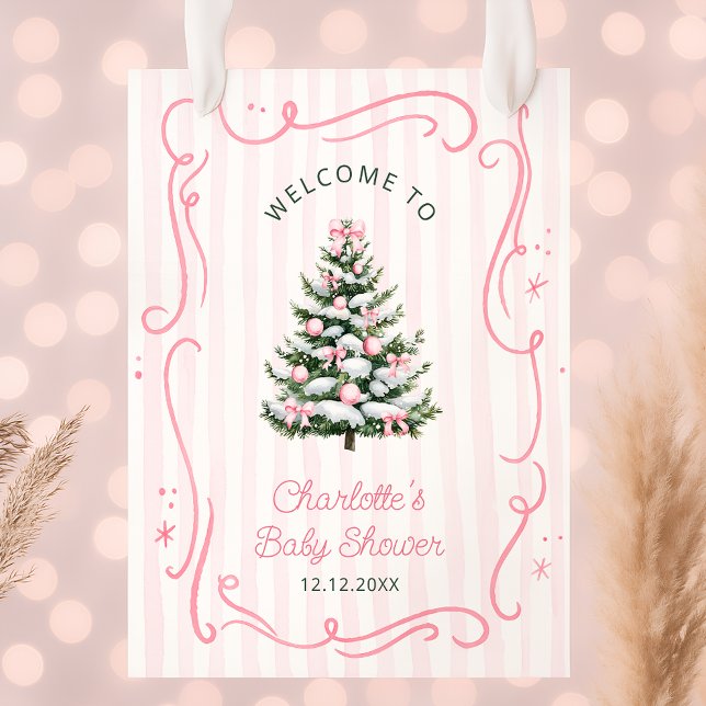 Poster Pink Winter Girl Baby Shower Welcome (Criador carregado)