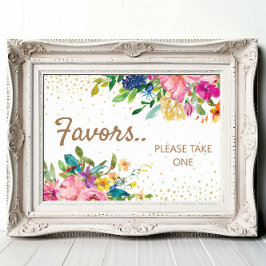 Poster Pink Yellow Blue Floral Gold Baby Shower Favors