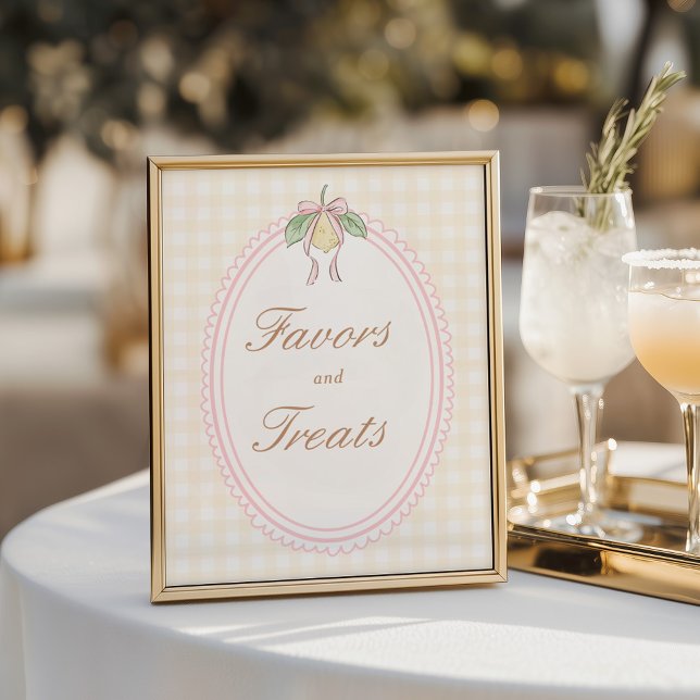 Poster Pink & Yellow Lemon Bow Favors and Treats Sign (Criador carregado)