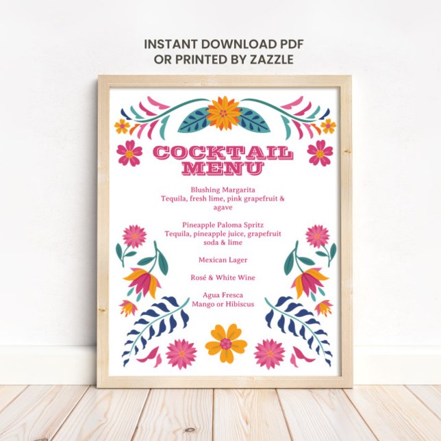 Poster Pink Yellow Mexican Fiesta Bar Menu Sign (Criador carregado)