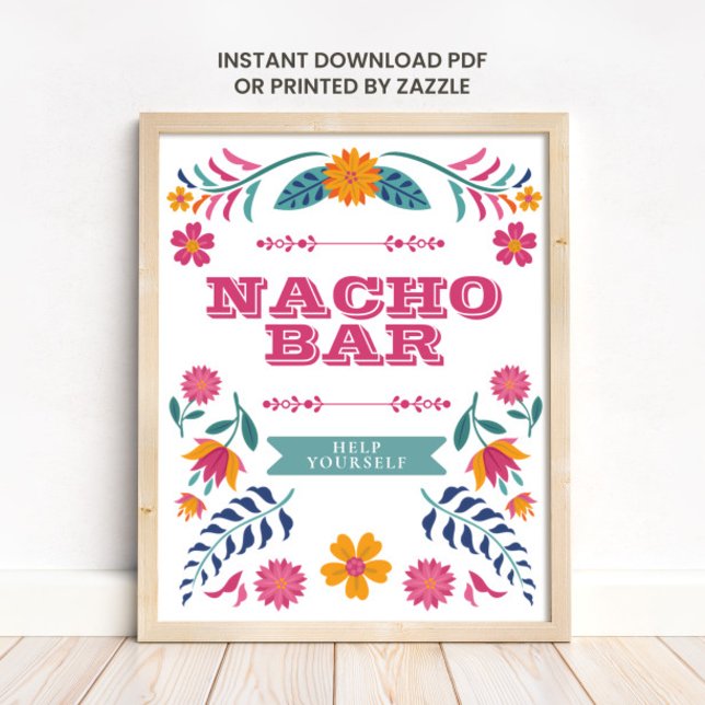 Poster Pink Yellow Mexican Fiesta Nacho Bar Sign (Criador carregado)