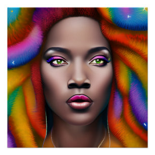 Pôster Pinky Queen Rainbow Cute Hair Black Melanin Afro