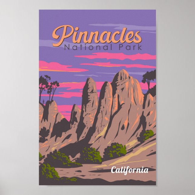 Poster Pinnacle National Park Illustration Viagem Art (Frente)