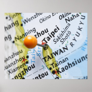 Poster Pino do mapa colocado em Taipé, Taiwan no mapa;