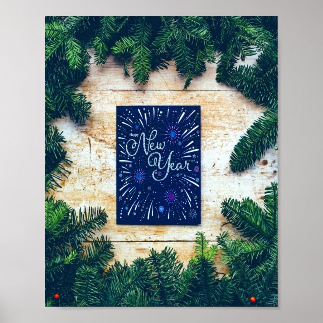 Poster Pino feliz ano novo Azul e Verde (Frente)