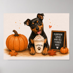 Poster Pinscher Miniatura Convidativo Temática de Abóbora