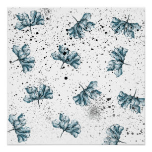 Pôster Pintado à mão azul Floral