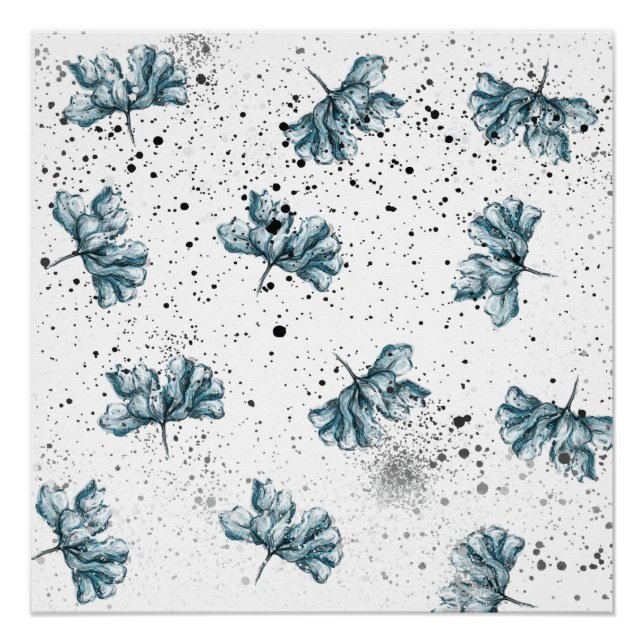 Pôster Pintado à mão azul Floral (Frente)