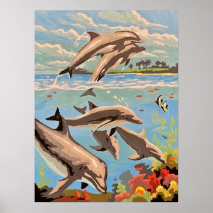 Poster Pintado à Mão por Número Golfinhos Divertidos
