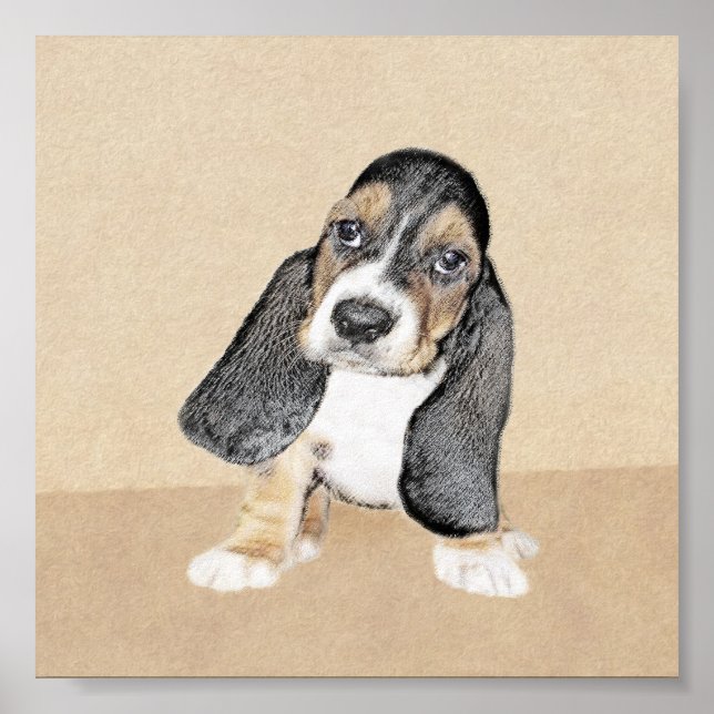 Pôster Pintado de Cachorro Basset - Arte Cachorro Origina (Frente)