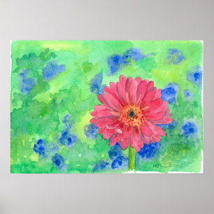 Pôster Pintado Gerbera Daisy Watercolor Art