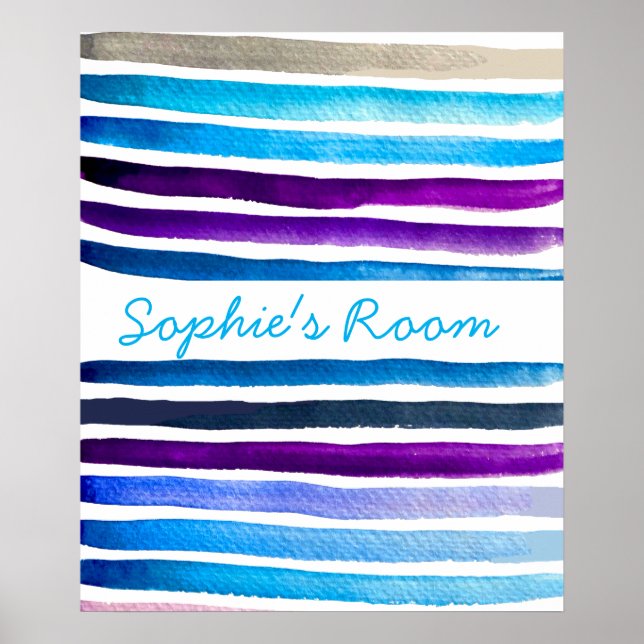 Poster Pintado manualmente com listras de aquarela azul (Frente)