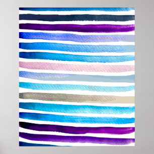 Poster Pintado manualmente com listras de aquarela azul