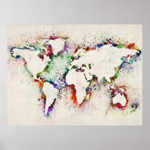 Pôster Pinte espirra o mapa de texto do mundo