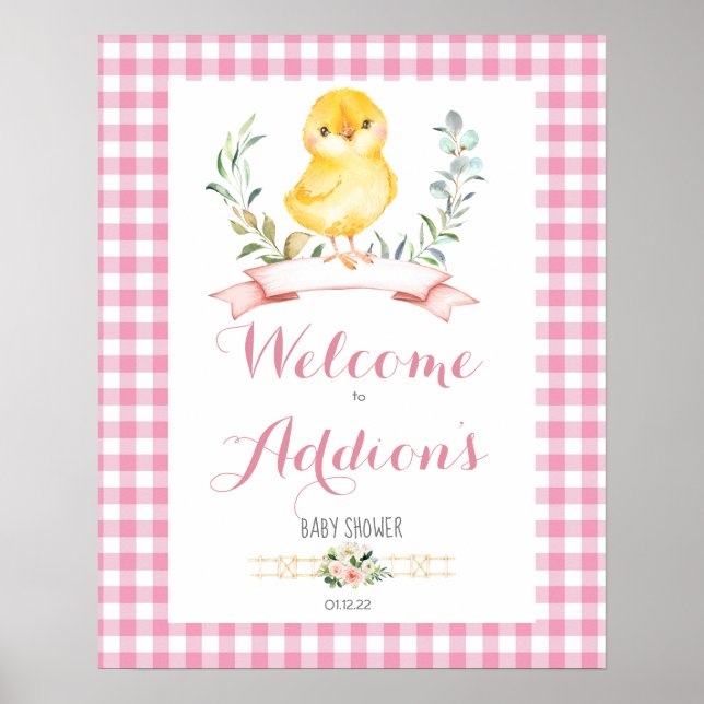 poster pintinho de boas-vindas ao chá de fraldas d (Frente)