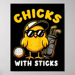 Poster Pintinhos Com Sticks Golfer Girl Gol