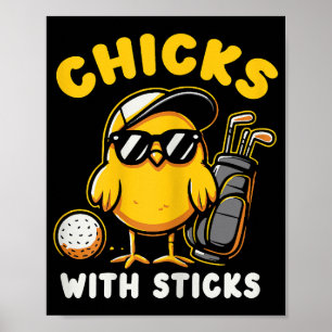 Poster Pintinhos Com Sticks Golfer Girl Gol