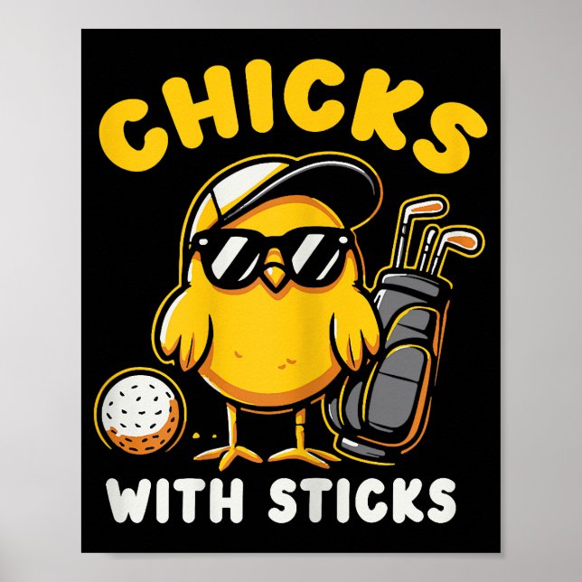 Poster Pintinhos Com Sticks Golfer Girl Gol (Frente)