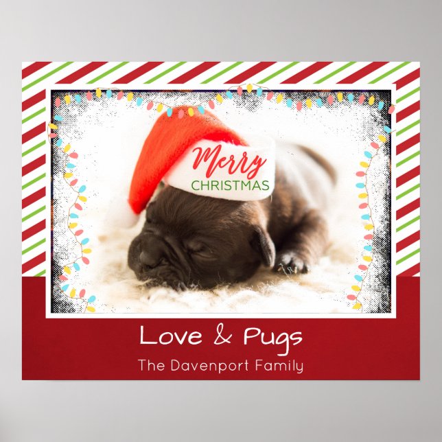 Pôster Pinto de Natal em Santa Hat com Luzes de Natal (Frente)