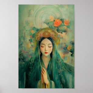 Poster Pintor budista Quan Yin Green