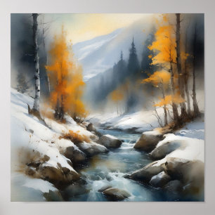 Poster Pintor da paisagem fluvial serene snowy