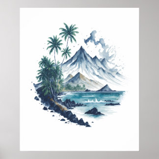 Poster Pintor de aquarela tropical