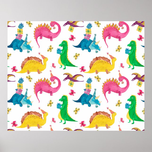 Poster Pintor de aquarelas com padrão uniforme com dinoss (Frente)